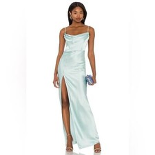 Nookie Dream Mint Green Satin Drape Front Maxi Dress Gown Size Small