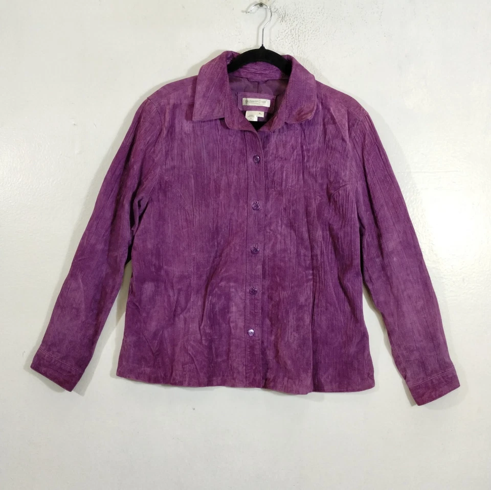 Chaqueta de cuero de gamuza arrugada púrpura Y2K Coldwater Creek vintage para mujer PL relajada
