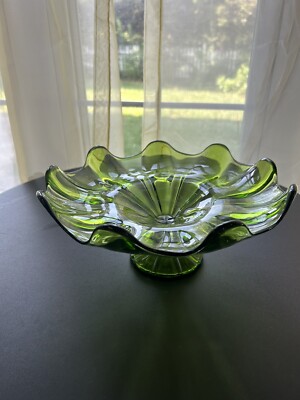 VTG MCM GREEN ART GLASS BANANA BOAT/FRUITBOWL/CENTERPIECE