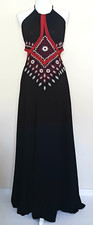 NWT Lulumari Maxi Blk Rayon w Embroidery Halter Neck Backless Junior L