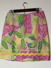 LILLY PULITZER Pink Giraffe Green Leaves Skirt Knee Length A-Line Sz 6 Vintage