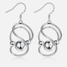 .925 Sterling Silver Twist Line Bead Earrings L: 1.9 in W: 20 mm Drop/Dangle