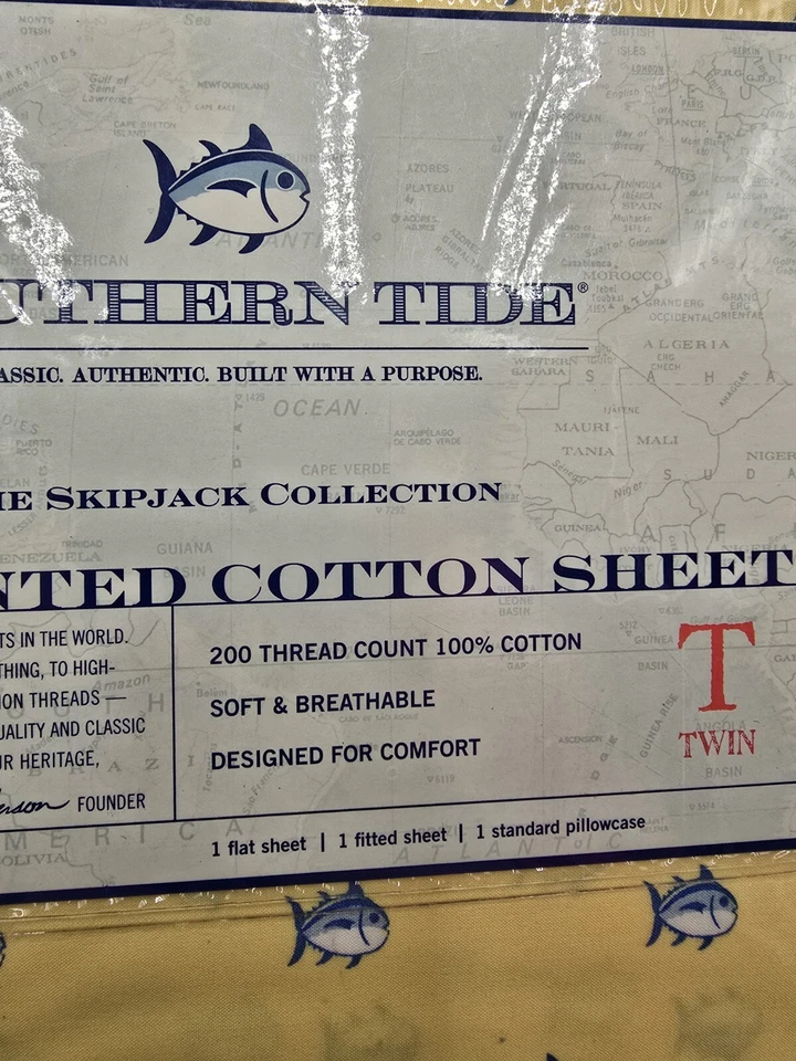 Juego de sábanas estampadas Southern Tide The Cotton con estampado de peces Skip Jack amarillo doble Foto 4 de 4