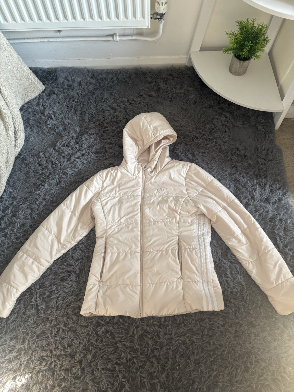 Adidas Women’s Beige Cream Quilted Logo Zip Puffer Coat Women’s UK Size 12