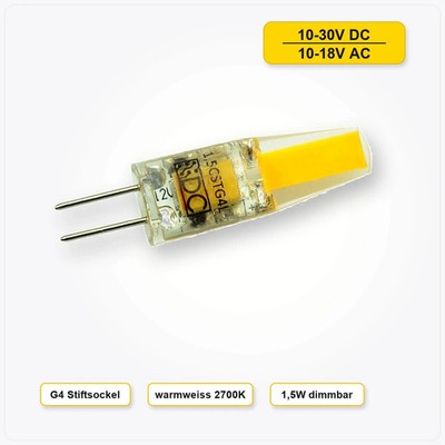 G4 LED 12V 24V AC/DC warmweiß 2700K 1,5W 150lm dimmbar 360°