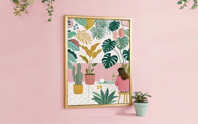 Botanisches Bad Geo Fliese Zimmerpflanzen hängend Makramee vielseitig Galerie Wandmonst