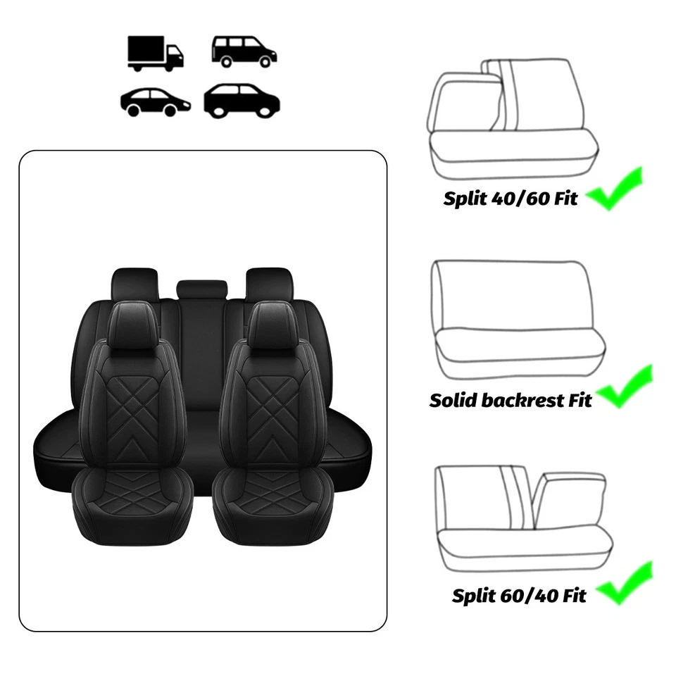 Car Seat Cover PU Leather 5-Seats Black For Subaru Baja Pickup 4-Door 2003-2006 Foto 3 de 4