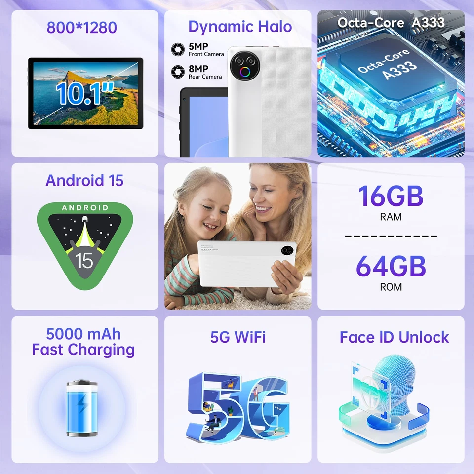 Tablet, 10 Inch Android 14 Tablets, 16GB RAM+64GB ROM (TF 1TB) with Octa-Core - Image 3 of 4