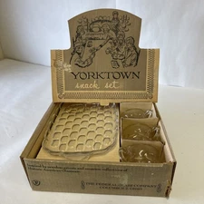 Vintage Federal Iridescent Glass Yorktown Thumbprint Sip & Snack Plate & Cup Set