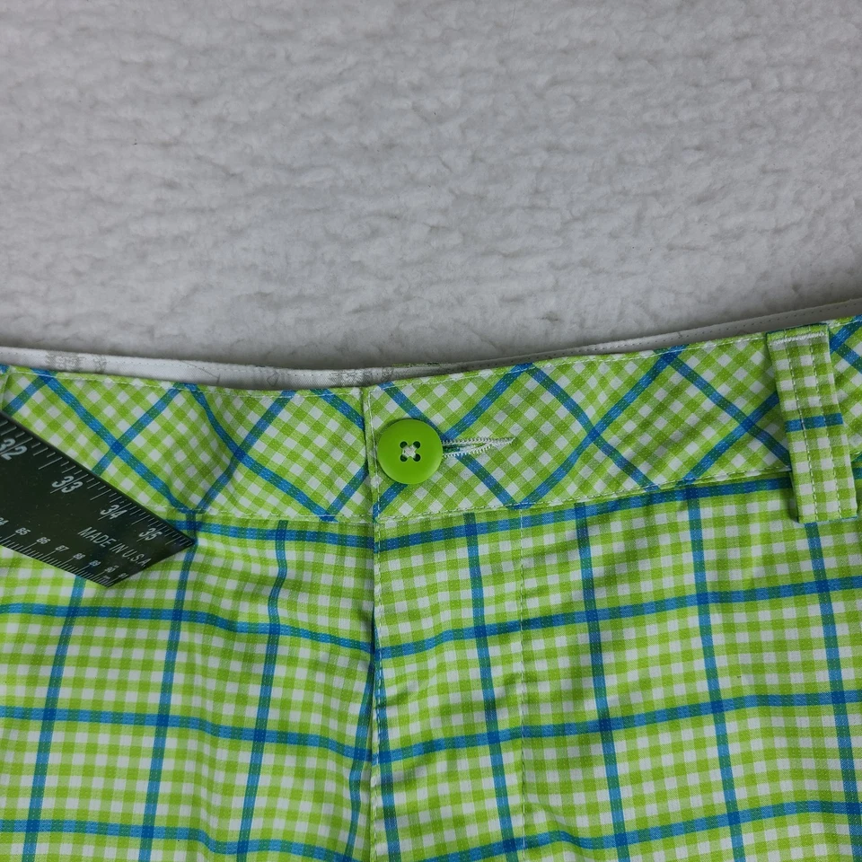 Puma Shorts Mens 34 Green Blue Check 11" Inseam Chino Dry Cell Performance Golf - Image 4 of 4