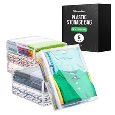 Houseables Plastic Storage Bags, Zipper Case, Clear, 18" x 15", 5 Pack, Vinyl...