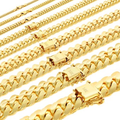14K Yellow Gold Solid 2.7mm-11mm Miami Cuban Chain Necklace Mens