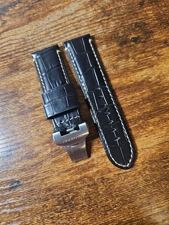 Panerai Watch 24/22mm OEM Black w/ Beigh Alligator Strap with Deployment Buckle  - Image 3 of 4