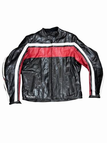 Joe Rocket 100% Leather Motorcycle Jacket Black Red White Racing Mens XL