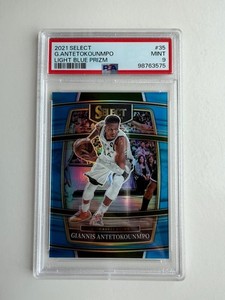 GIANNIS ANTETOKOUNMPO - #/299 Light Blue Prizm 2021-22 Select NBA PSA 9 #35