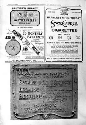 Old Print 1901 Gautiers Brandy Cigarettes Ogdens Buffet Earls Court Maple 20th