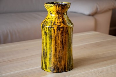 Alte Bitossi Vase aus Italien im Fat lava Stil / Gelb Grün Orange - 60er