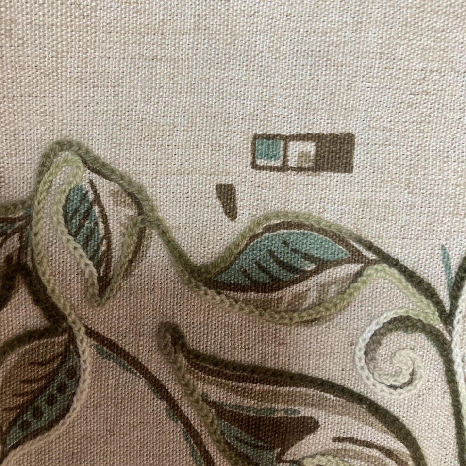 VTG Hand-Printed Crewel Fabric Sample Linen Rayon Blend Smithson Inc 35” X 26” - Image 4 of 4