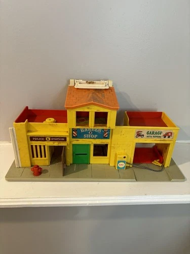 Fisher Price Vintage Little People Police Station Barber Shop Garage Playset