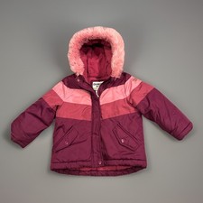 OshKosh B'gosh Pink And Maroon Winter Coat with a Pink faux-fur trim 3T