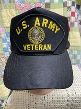 Vintage U.S. Army Veteran Patch Hat Eagle Crest Snapback Cap Made in USA Black