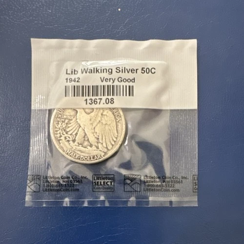 1942 Liberty Walking Silver Half Dollar Very Good Circulated Uncertified Coin