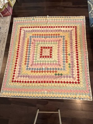 Vtg 1937 Handmade Boston Commons - Trip Around The World Patchwork Quilt 83 