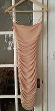 Oh Polly Ruched Mesh Bodycon Knee Length Dress Size 8 Nude Blush VGC