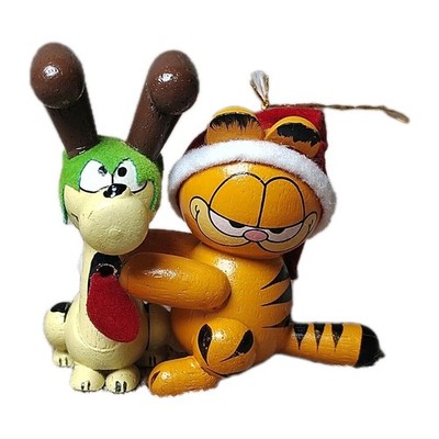 Vintage Jim Davis Garfield & Odie Wood 2.5'' Ornament Christmas Dakin Elf Santa