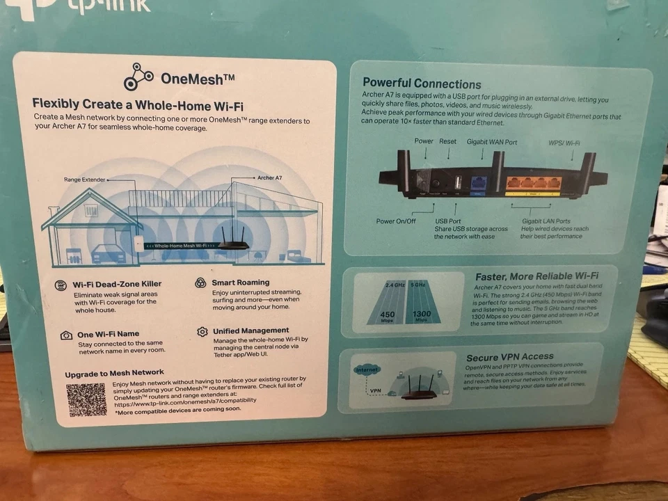 TP-Link Archer A7 2 Dual Band 2.4G, 5G Gigabit MESH Wireless Router New Sealed - Image 2 of 4