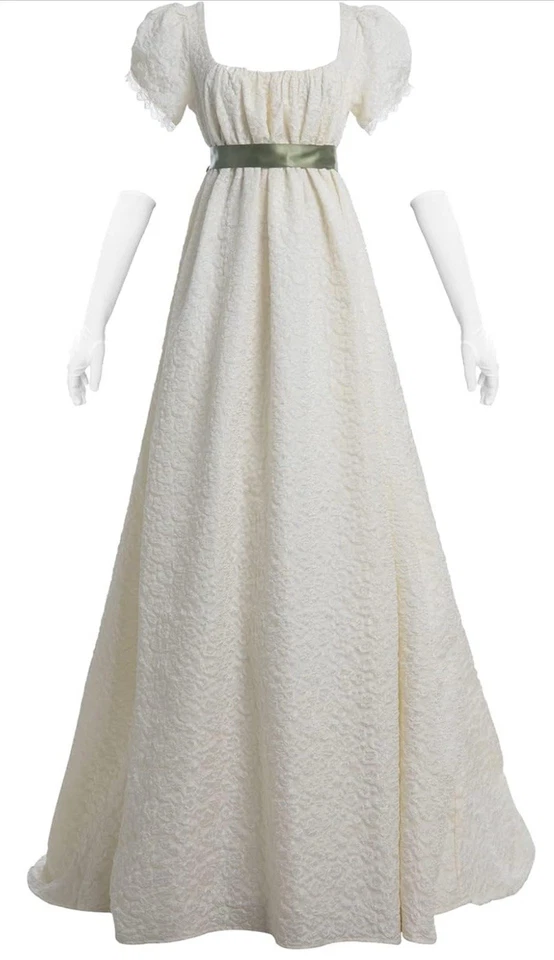 CR ROLECOS Vestido Regencia Cintura Imperio Victoriano Vestido de Fiesta del Té Beige L Foto 3 de 4