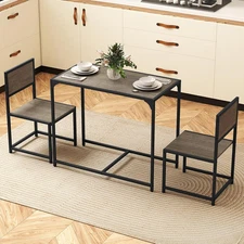COSTWAY Small Dining Table for 2, Industrial Table and Chairs Set W/Metal Frame,