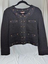 Women  s Chic Black Tweed Blazer with Stud Details Size Medium NEW WITH TAGS