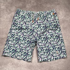 Psycho Bunny Swim Trunks Boys 18/20 Blue Green Geometric Resort Beach Mesh