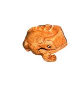 Small Wooden Hand Carved Croaking Frog Guiro Percussion Instrument