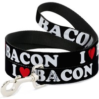 "Dog Leash 6-FEET I \"Heart\" Bacon Black/White/Red Narrow 0.5\" (Us Import)"