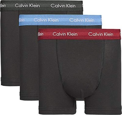 Calvin Klein 3er Pack Herren Trunks - Cotton Stretch - Schwarz mit Grau/Raspel/Kobalt