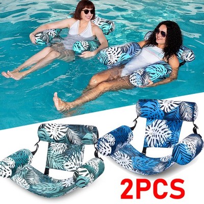 2Pcs Inflatable Pool Floats Adult Floating Lounge Chairs Fabric Floating Hammock