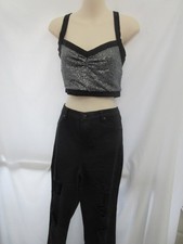 Black Silver Sequin Slashed Leg Jeans Dance Costume LA Large Adult