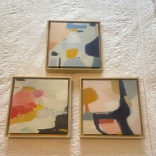 Set of 3 Framed Abstract Multicolor Square Canvas Art Paintings