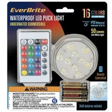 EverBrite 50-Lumen LED Color Changing Waterproof Puck Light Remote batteries