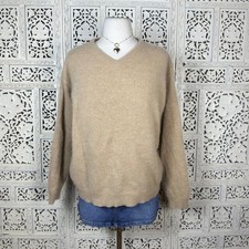 100 Cashmere Tan Beige V Neck Soft Long Sleeve Sweater Sz Womens Large