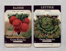 LETTUCE / RADISH CARD SEED CO. LITHO 1920's SEED PACKETS