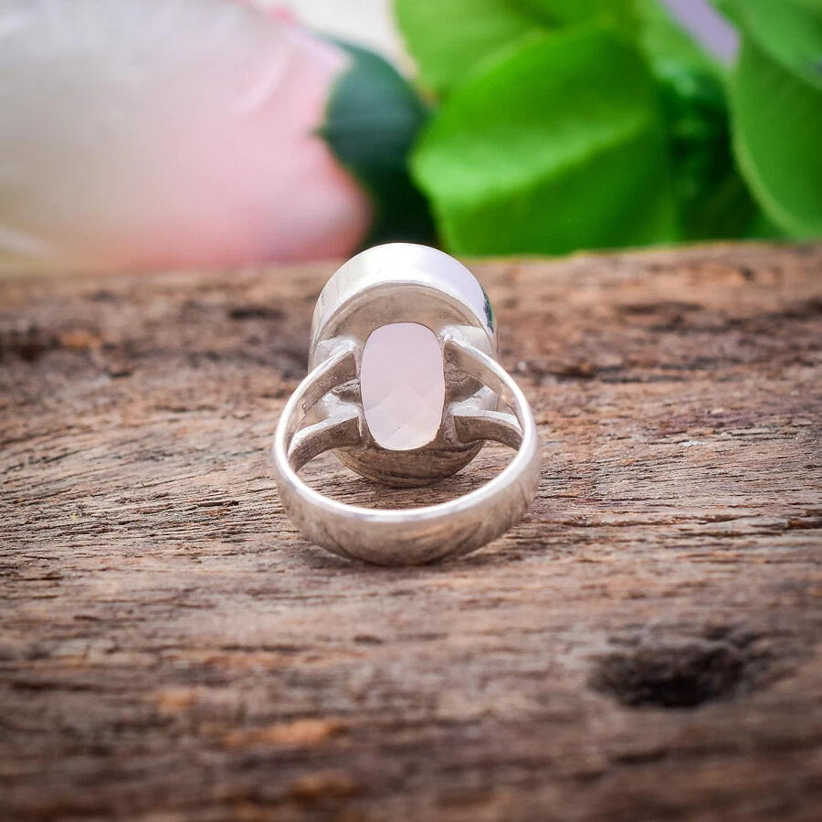Magnificent Rose Quartz Gemstone 925 Sterling Silver Handmade Ring Love For Her - Image 3 of 4