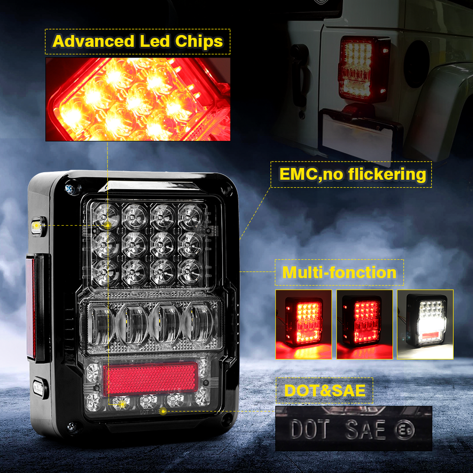 5D LED Tail Lights W/ Brake Reverse Turn Signal Running For Jeep Wrangler JK 07+ - Foto 7