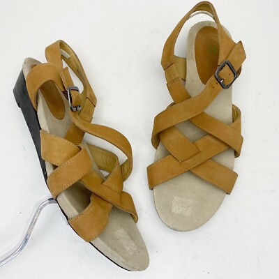 Ros Hommerson Strappy Nubuck Leather Wedge Sandals Womens 10M Tan
