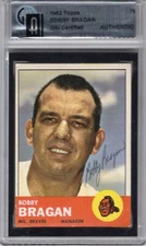 BOBBY BRAGAN SIGNED AUTO 1963 TOPPS #73 GAI AUTHENTICATED **MILWAUKEE BRAVES**