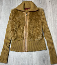 Jennyfer J Gold Rabbit Sweater Jacket Womens Medium Genuine Fur Penny Lane Y2k