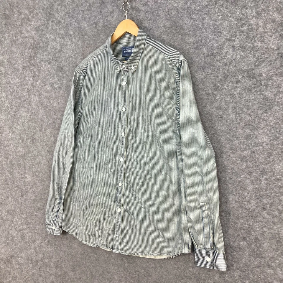 Topman Mens Button Up Shirt Size XL Blue Striped Acid Wash Long Sleeve 380.07 - Image 2 of 4