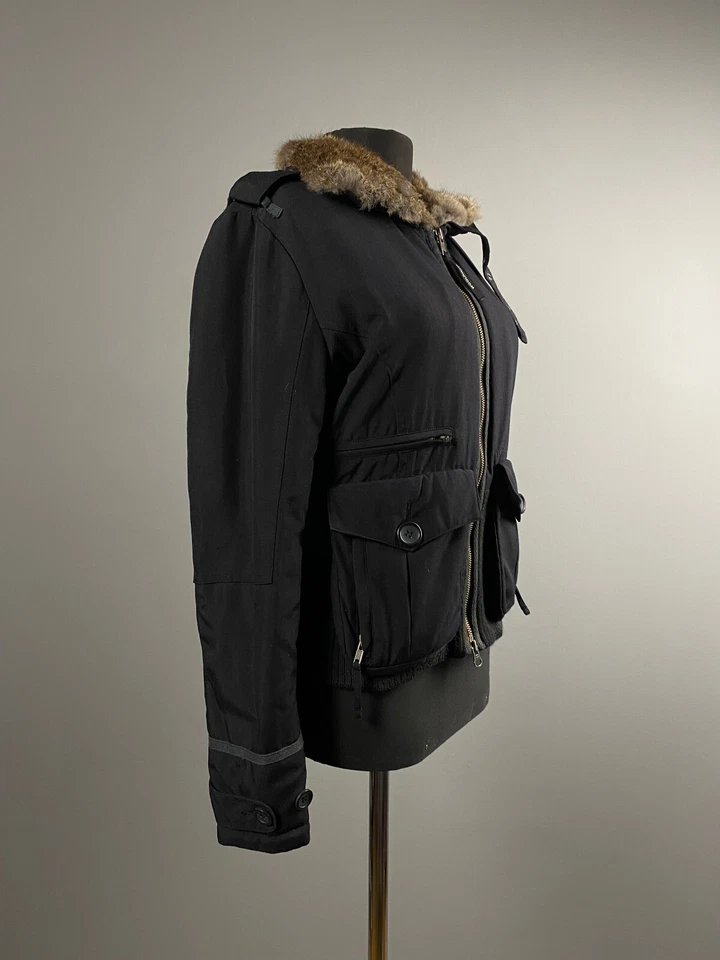 Abrigo Chaqueta Bombardero Woolrich Mujer Negro Lona Piel de Conejo Borde Termolite Talla S Foto 2 de 4